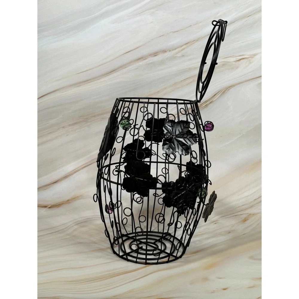 Metal Wine Cork‎ Barrel Decorative Holder Glass Beads Sturdy 6.5 x 6.5 x 9.5